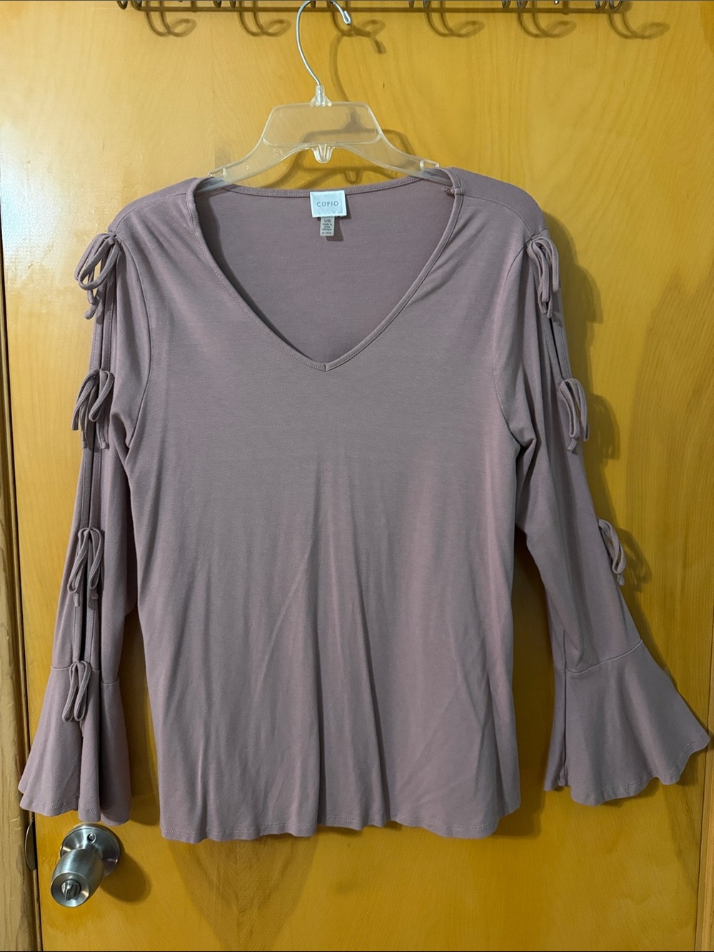 Cupid Mauve Tie-Sleeve V-Neck Long Sleeve Top